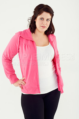 Buy stock photo Studio shot of a young woman in exercise clothing isolated on white