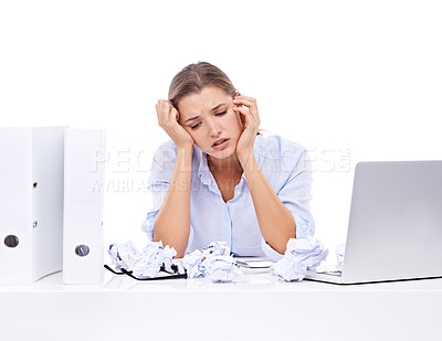 Buy stock photo An attractive young woman looking frustrated at work