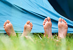 Barefoot on a camping trip