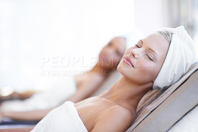 Buy stock photo A beautiful young woman relaxing at the beauty spa