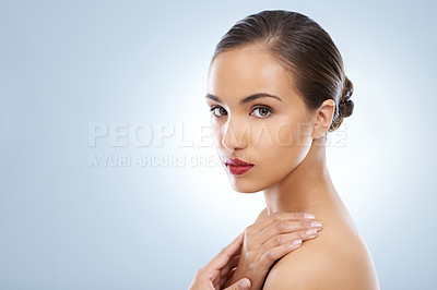 Buy stock photo Studio head and shoulders shot of an attractive young model