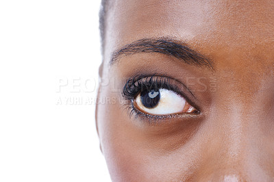 Buy stock photo Cropped closeup shot of an african american mode's eye