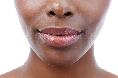 Buy stock photo Cropped closeup shot of an african american model's mouth
