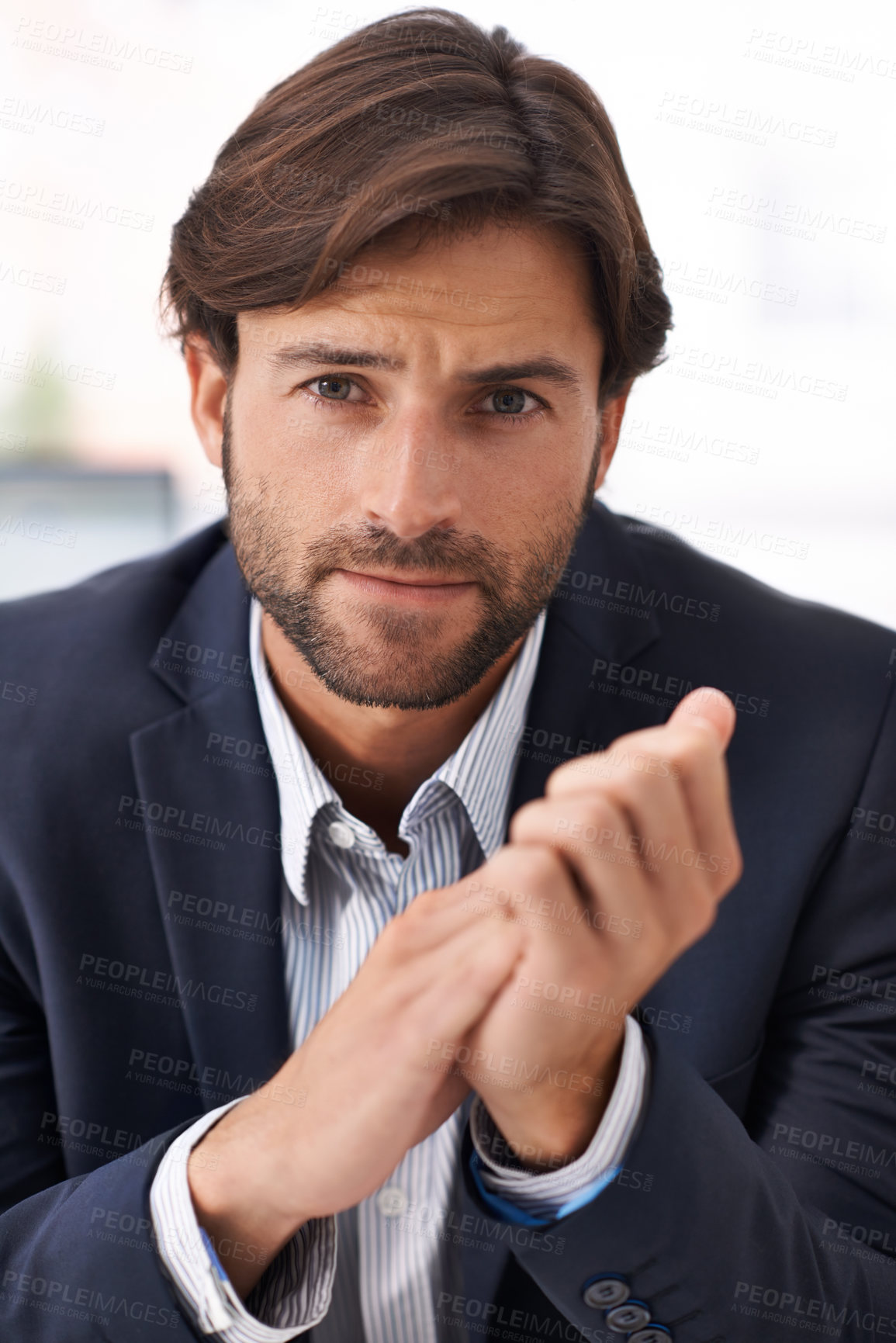 Buy stock photo Corporatere, serious and portrait of business man in office for confidence, professional and financial advisor. Broker, consultant and pride with face of male employee in startup agency for career