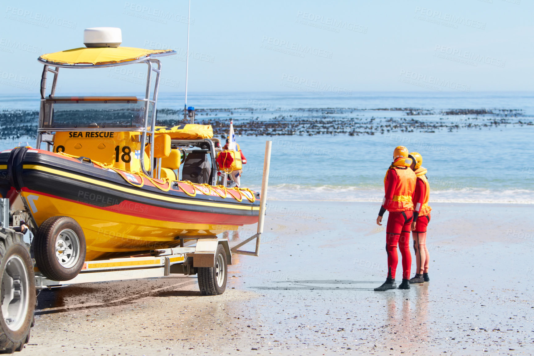 Buy stock photo Shot of a group of search and rescue personnel on maneuvers