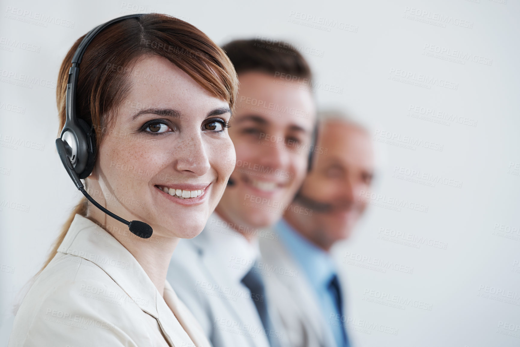 Buy stock photo Woman, call center and portrait, CRM or contact us with headset and mic, coworking and smile for communication. Telecom, customer service or telemarketing with agent for tech support or help desk