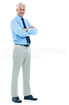Buy stock photo Full length shot of a mature businessman on a white background