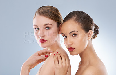 Buy stock photo Studio beauty shot of a two young models