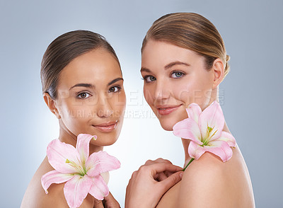 Buy stock photo Studio beauty shot of a two young models