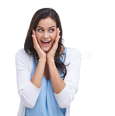 Buy stock photo Studio shot of a surprised young woman isolated on white