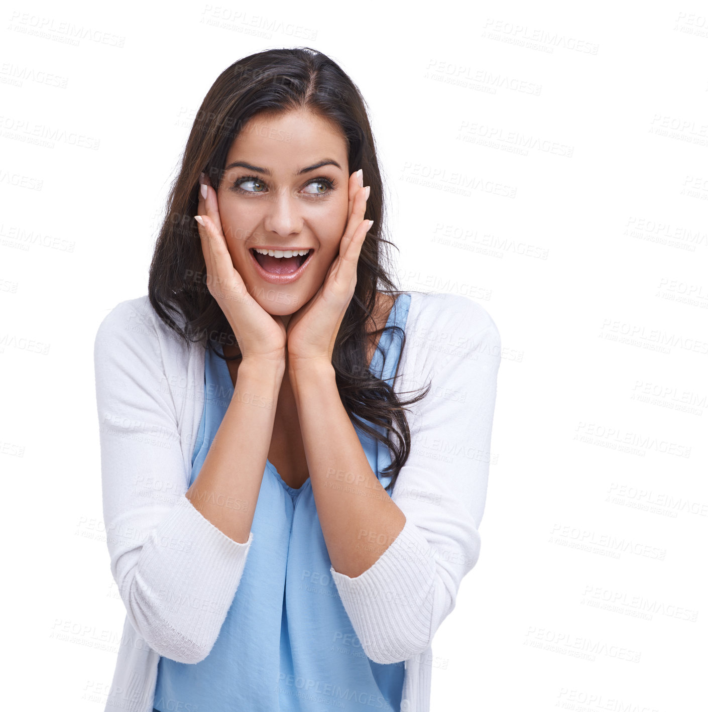 Buy stock photo Studio shot of a surprised young woman isolated on white