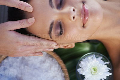 Buy stock photo A beautiful young woman having a spa treatment