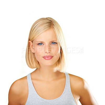 Buy stock photo Studio portrait of an attractive young woman in an exercise top