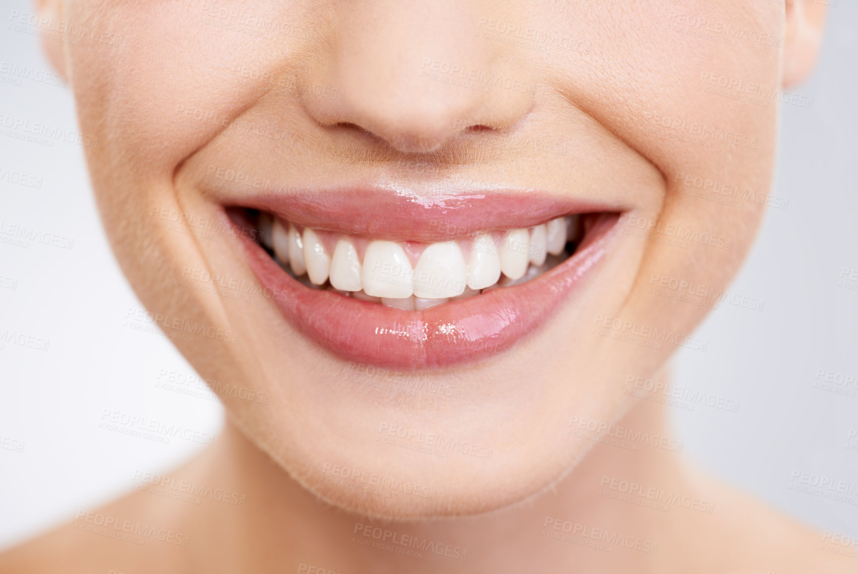 Buy stock photo Macro image of a stunning woman's smile - Pearly white teeth
