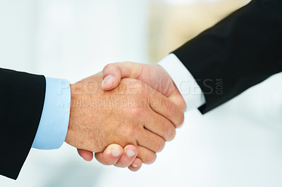 Buy stock photo Business people, shaking hands and thank you for hiring in introduction, hello and opportunity. Partnership, onboarding and coworkers in agreement, closeup and promotion in workplace or collaboration