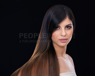 Buy stock photo Studio shot of a beautiful brunette model with gorgeous long hair