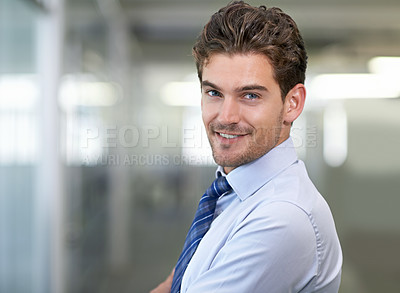 Buy stock photo Man, business and portrait in corporate for entrepreneurship, career and growth for enterprise work in office. Professional businessman, confidence and employee for agency, career and workplace