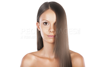 Buy stock photo Beautiful Woman with Long Hair. Lower area left for cropping