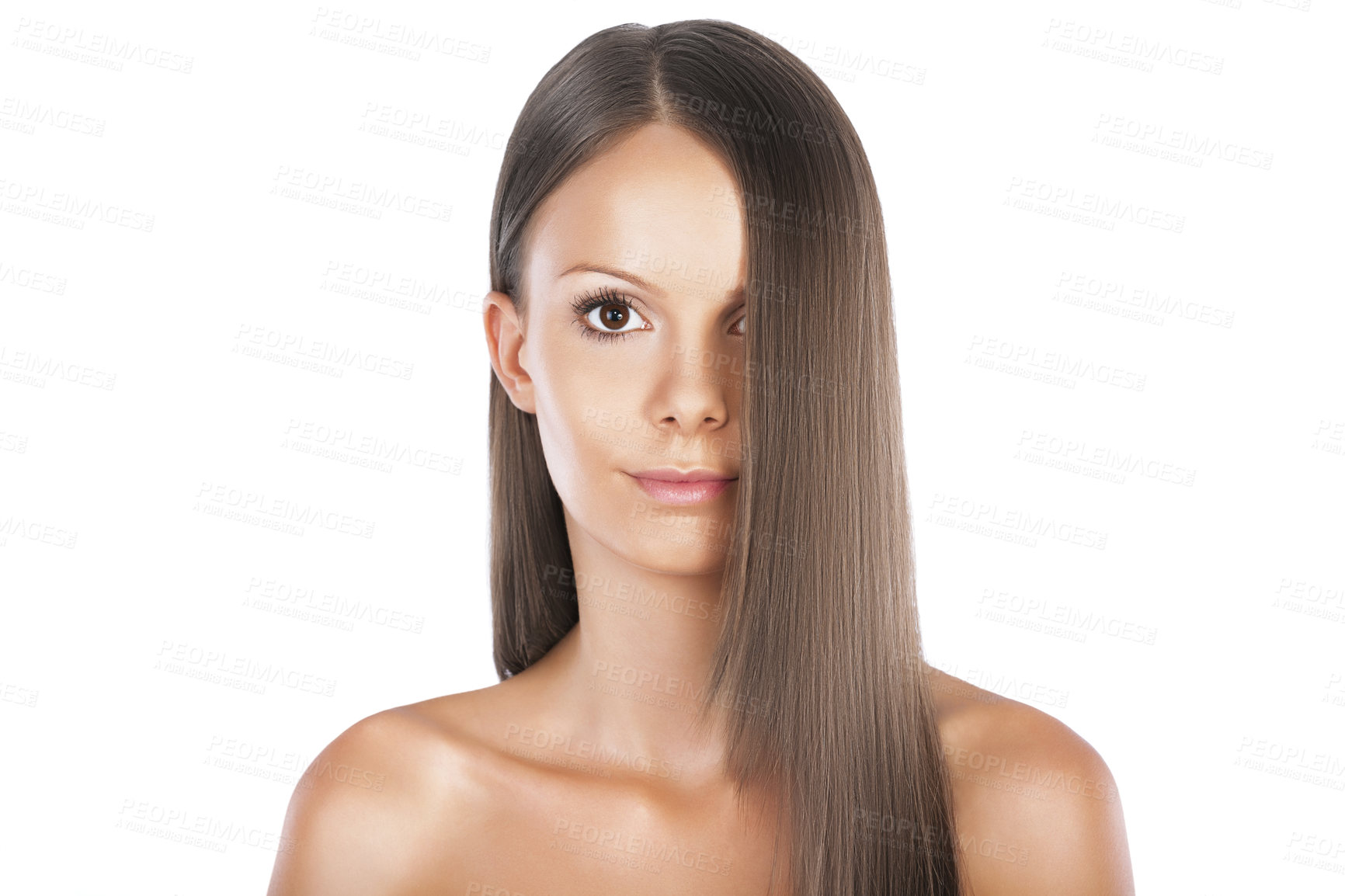 Buy stock photo Beautiful Woman with Long Hair. Lower area left for cropping