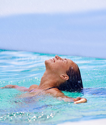 Buy stock photo Close up shot of a woman swimming in the swimming pool
