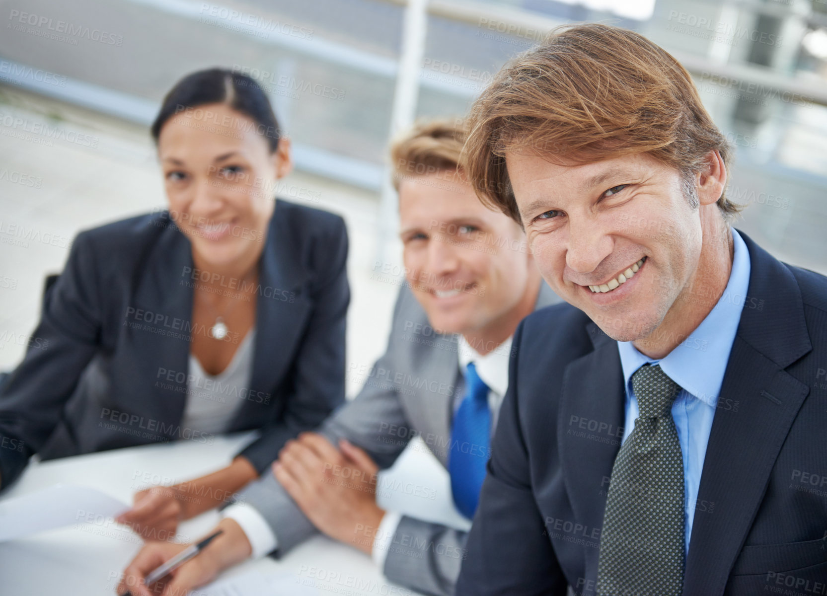 Buy stock photo Portrait, smile and business people meeting in office of boardroom for collaboration or planning. Face, corporate and teamwork with happy group of professional employees in workplace together