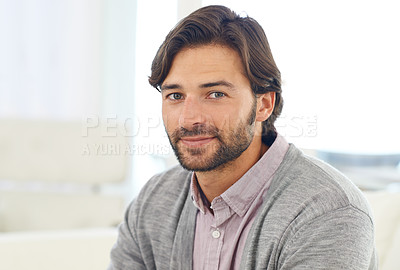 Buy stock photo Cropped portrait of a handsome man smiling at the camera