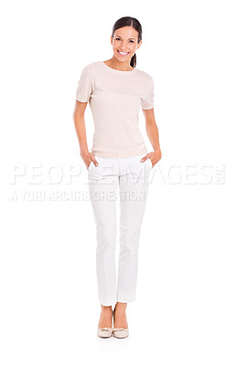 Buy stock photo Studio shot of a casually dressed young woman isolated on white