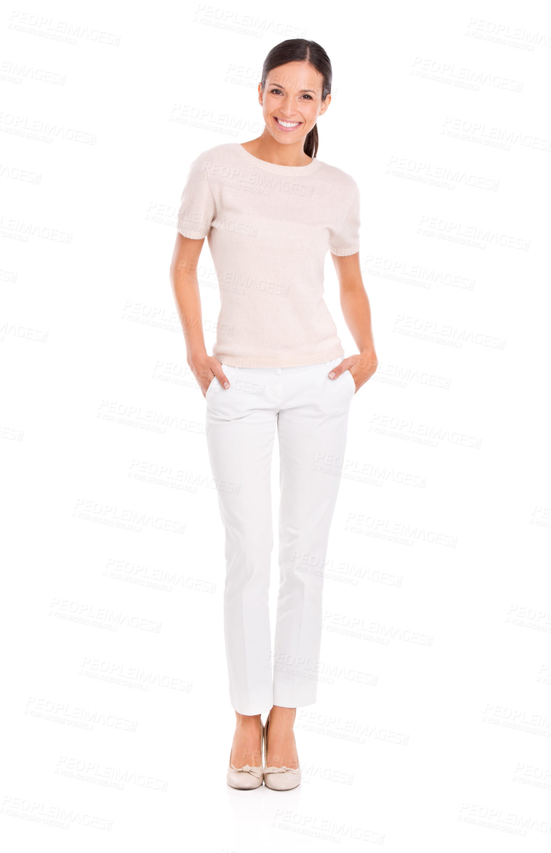 Buy stock photo Studio shot of a casually dressed young woman isolated on white