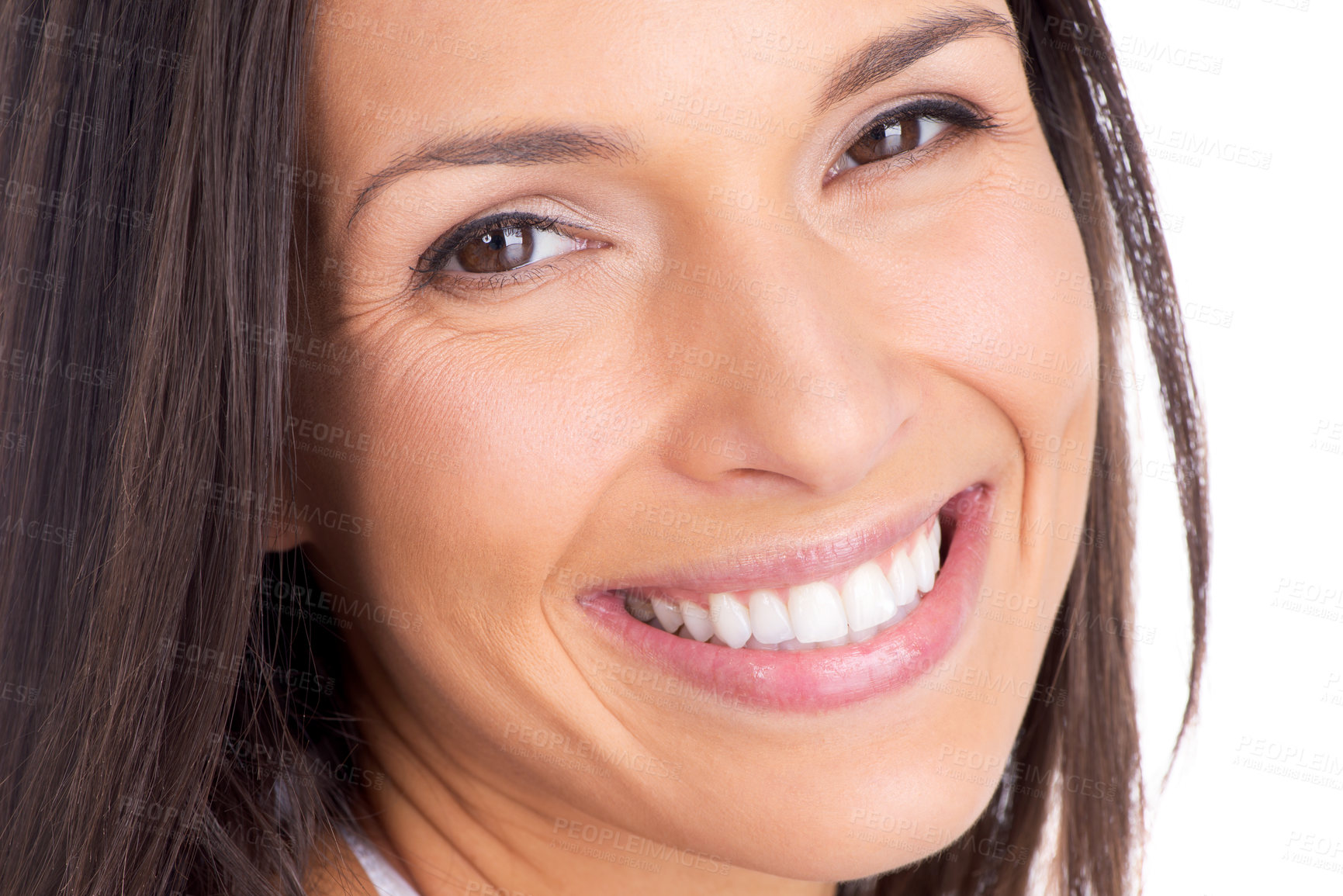 Buy stock photo Closeup studio portrait of a beautiful woman with a radiant smile