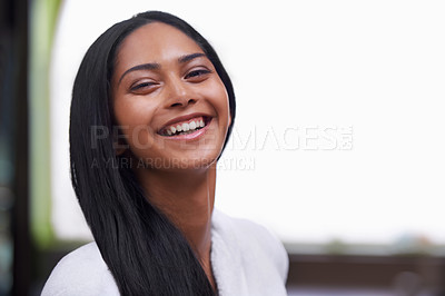 Buy stock photo Studio shot of a beautiful young woman in a bathroom