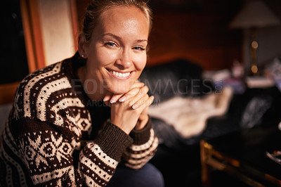 Buy stock photo Cropped shot of an attractive young woman indoors