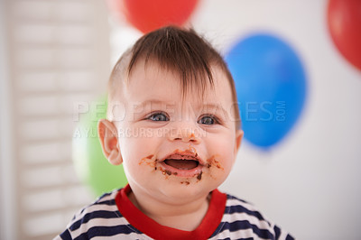 Buy stock photo Portrait of a baby boy on his birthday