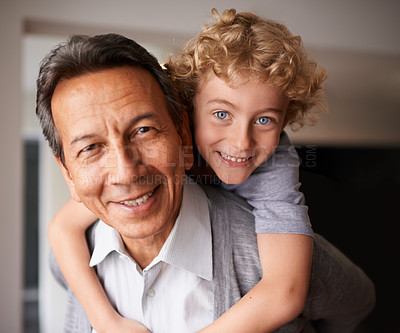 Buy stock photo Portrait of a grandfather and his grandson