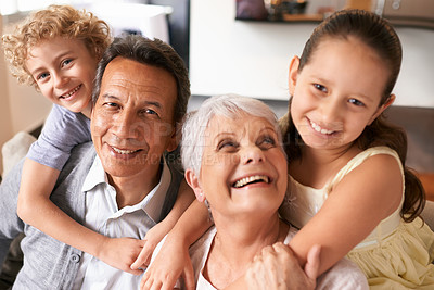 Buy stock photo Shot of grandparents and their grandchildren
