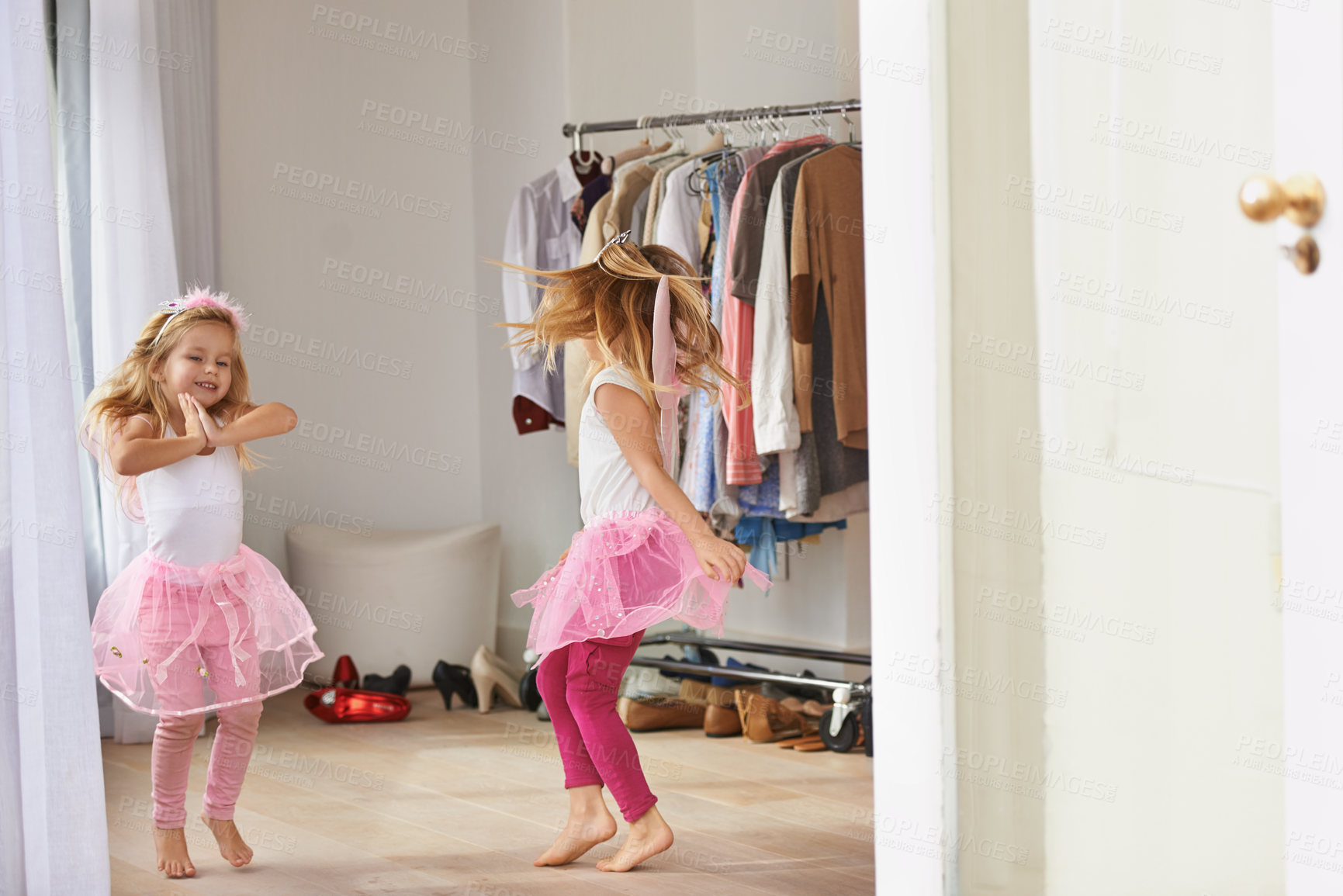 Buy stock photo Cropped shot of little girls wearing fairy princess costumes