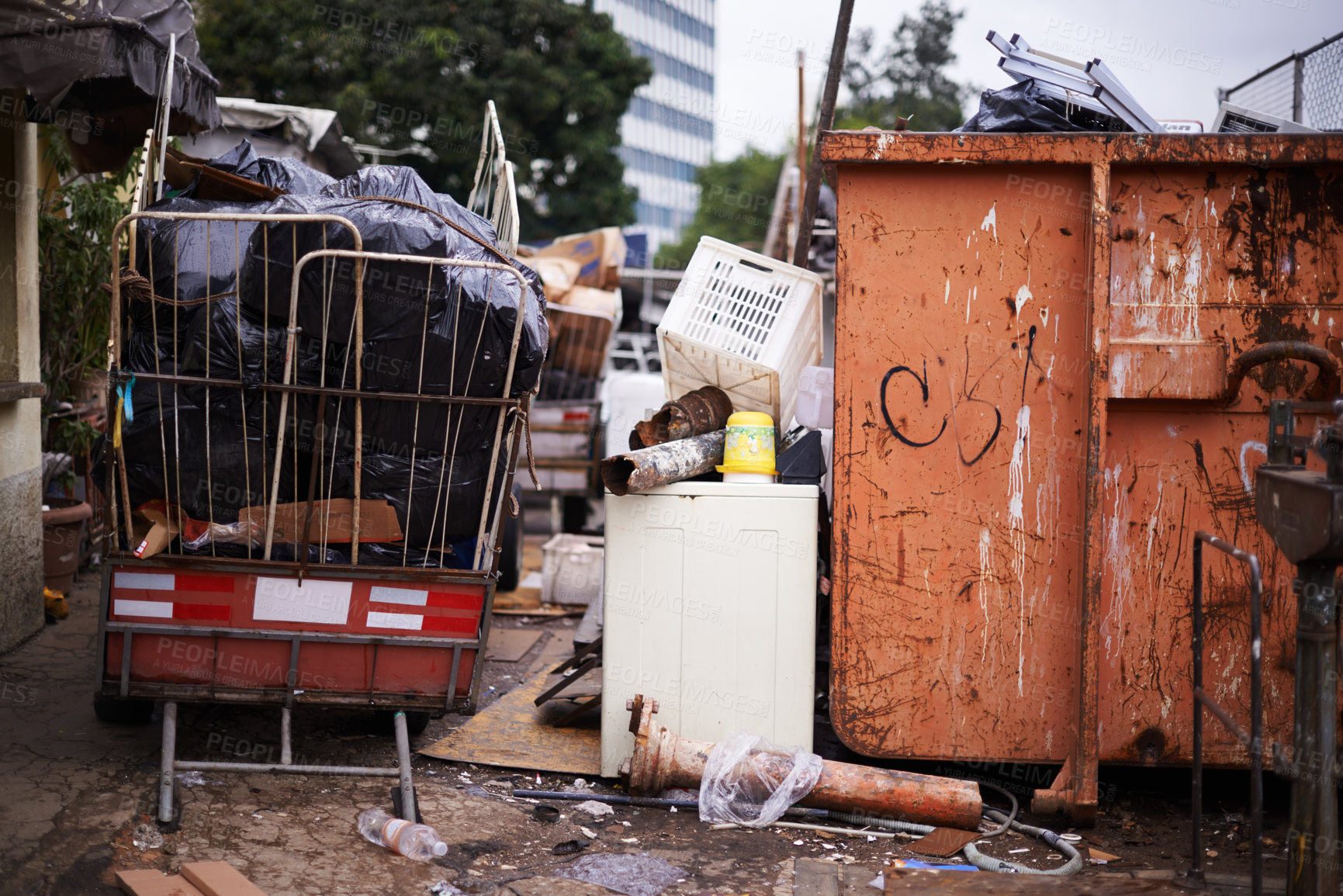 Buy stock photo Cropped shot of rubbish in the street