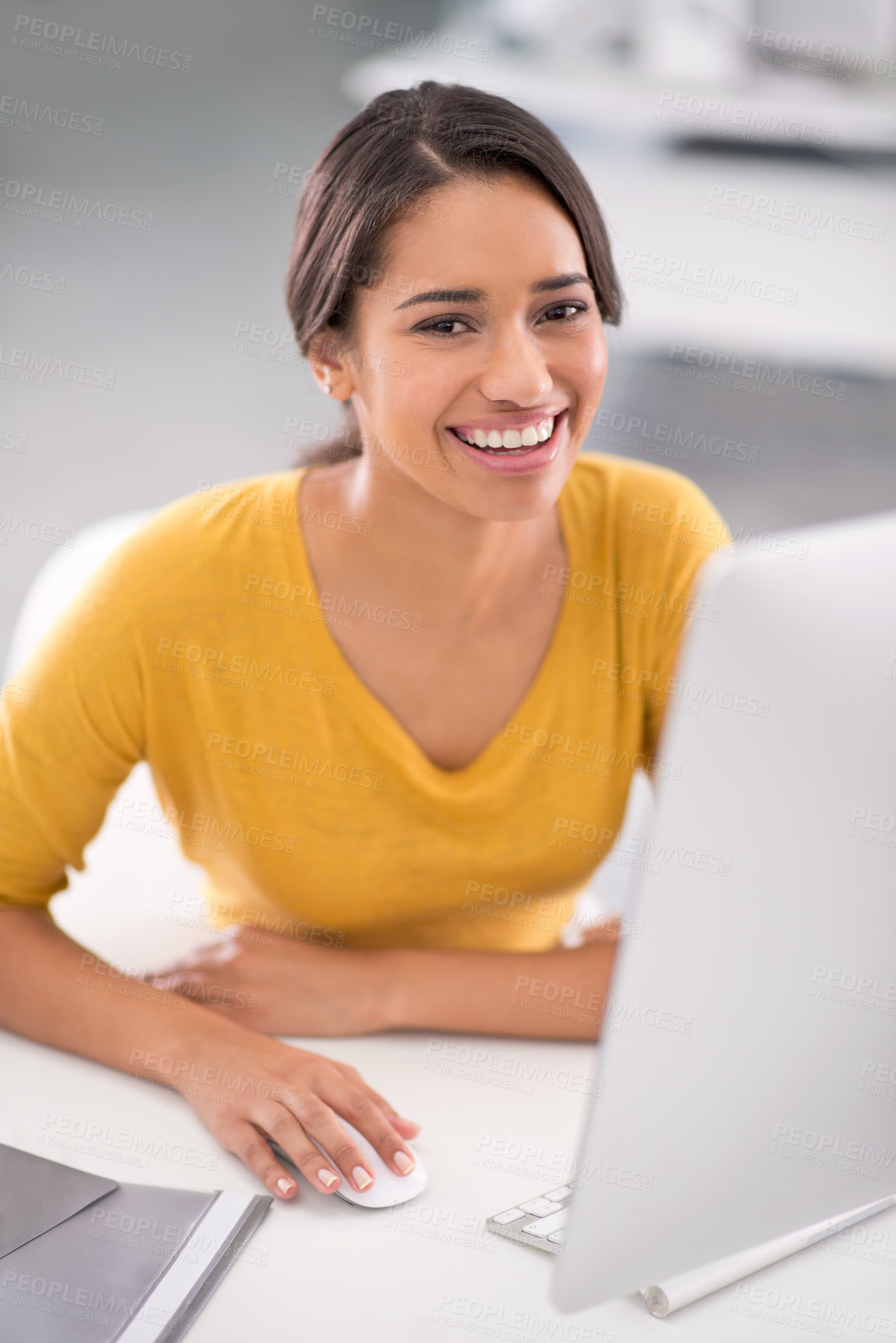 Buy stock photo Cropped shot of an attractive young businesswoman in the office