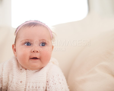 Buy stock photo Cropped shot of an adorable baby girl