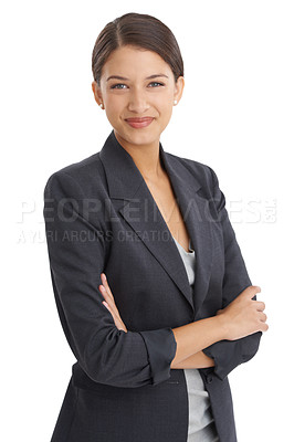 Buy stock photo Studio shot of an attractive young businesswoman isolated on white