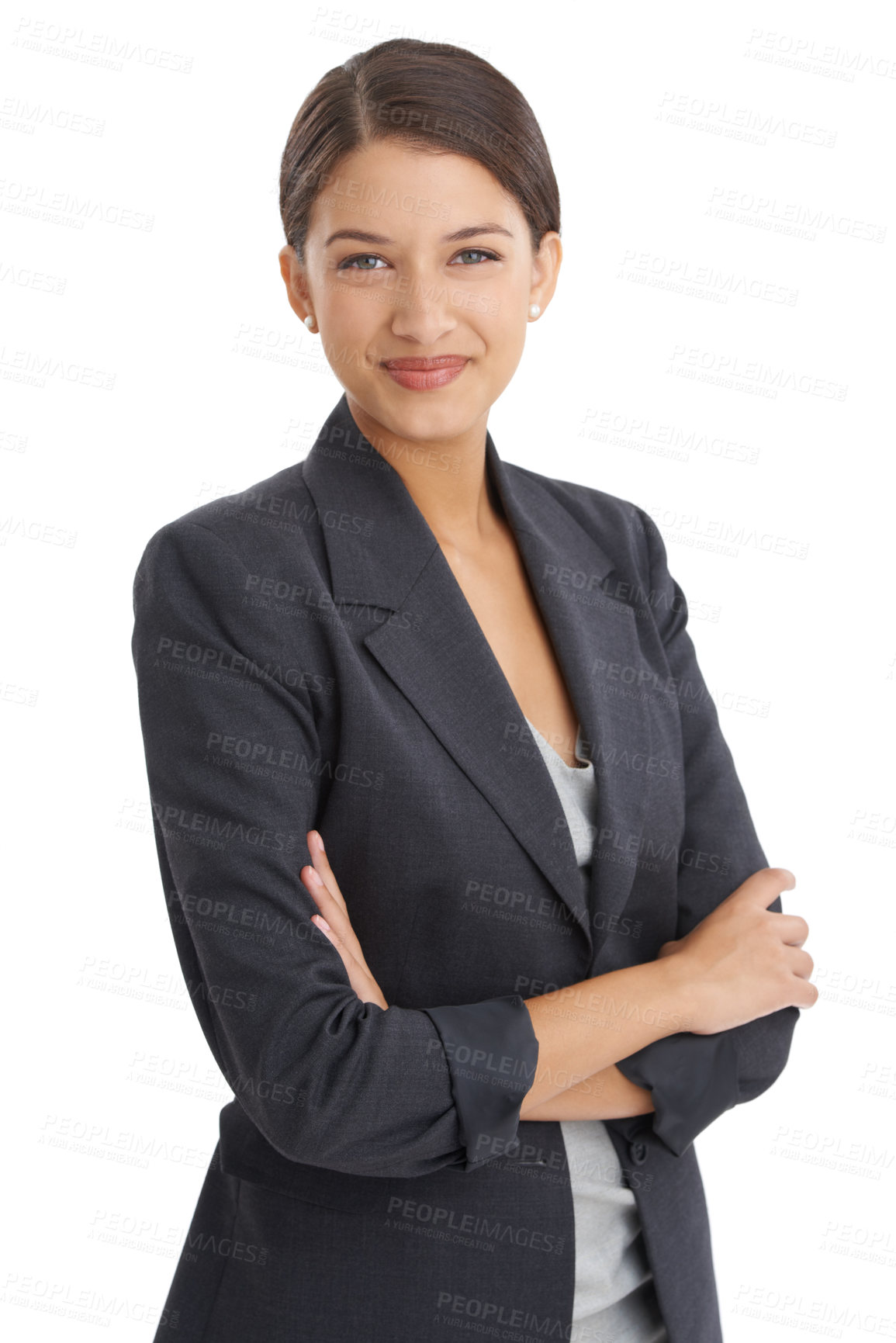 Buy stock photo Studio shot of an attractive young businesswoman isolated on white