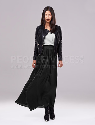 Buy stock photo Studio shot of a stunning Asian fashion model wearing trendy clothing