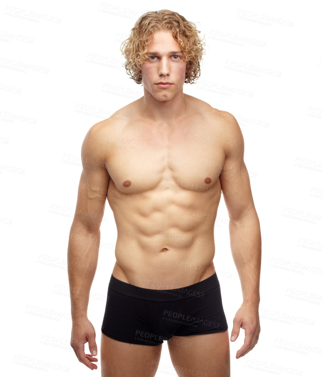 Buy stock photo Muscle, portrait and man with fitness, strong and confident guy isolated against white studio background. Face, male person or model with wellness. sexy and bodybuilder with healthy lifestyle and abs