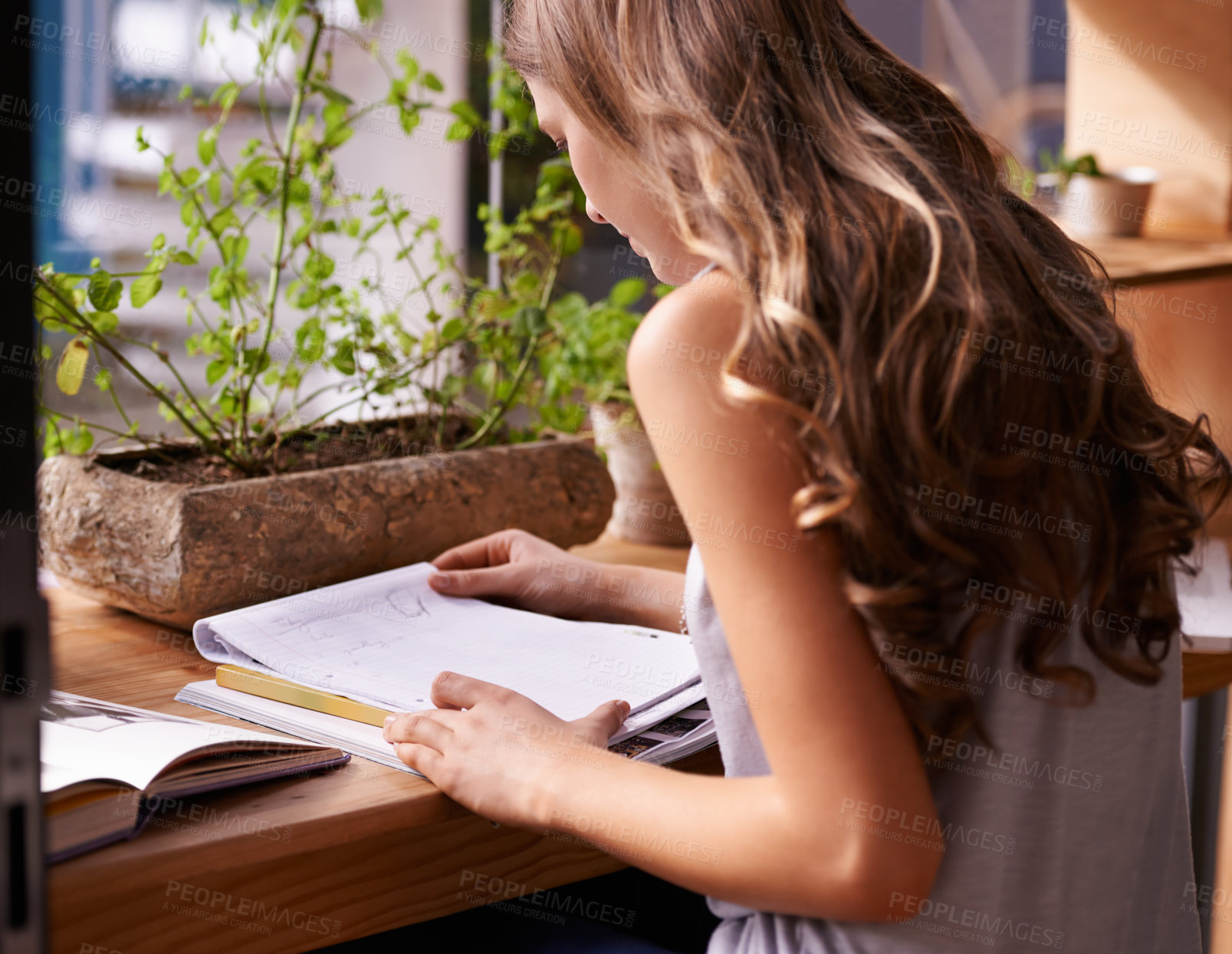 Buy stock photo An attractive young woman studying in a coffee shop