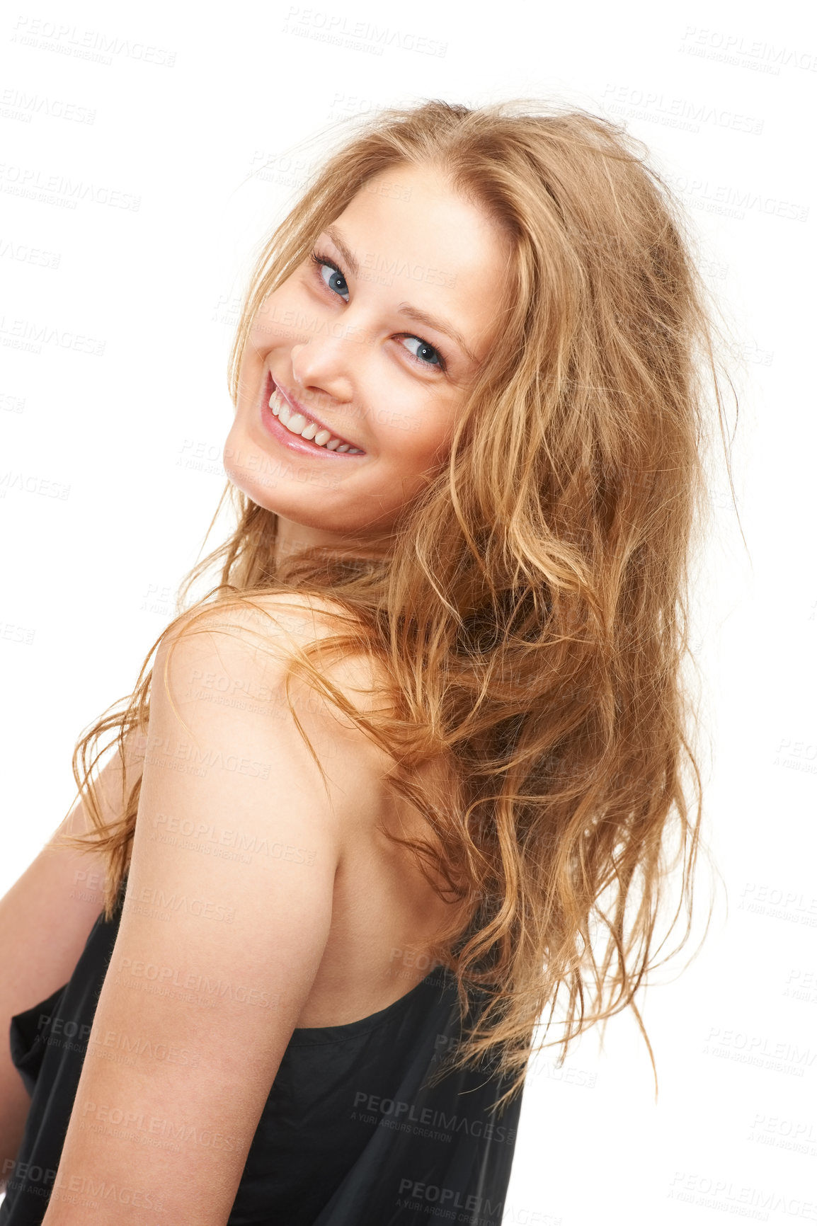 Buy stock photo Fashion, confidence and portrait of woman on a white background in trendy, stylish outfit and casual clothes. Face, attractive and isolated person with style, accessories and cosmetics in studio