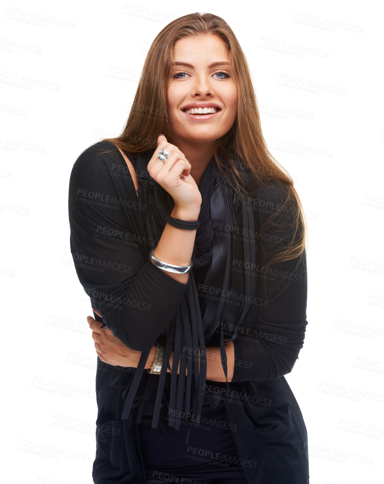 Buy stock photo Fashion, woman and portrait for natural, confidence and positivity in studio with white background. Happiness, proud and face of female person from Canada for modern, casual and trendy clothing.