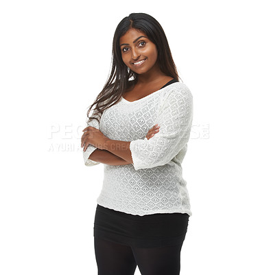 Buy stock photo Studio shot of an attractive woman against a white background