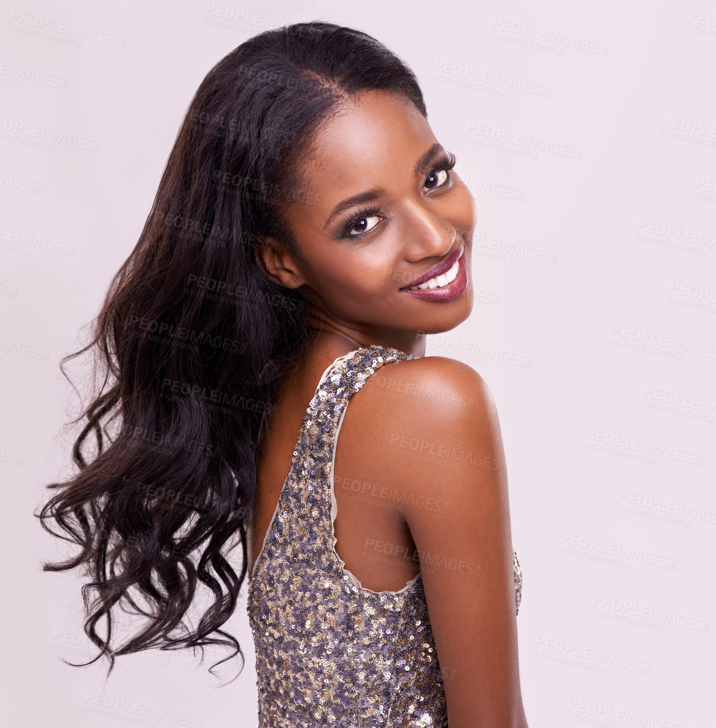 Buy stock photo Cropped studio portrait of a beautiful young woman on a pink background