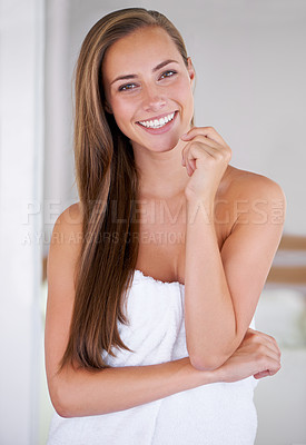 Buy stock photo Front view of a woman with long healthy hair