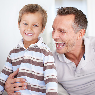 Buy stock photo Portrait of a happy father and son