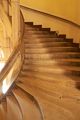Buy stock photo Vintage, building and architecture with stairs for mansion with ancient look or structure for decor. Classic, history and traditional castle as retro residence for cultural and heritage showcase.